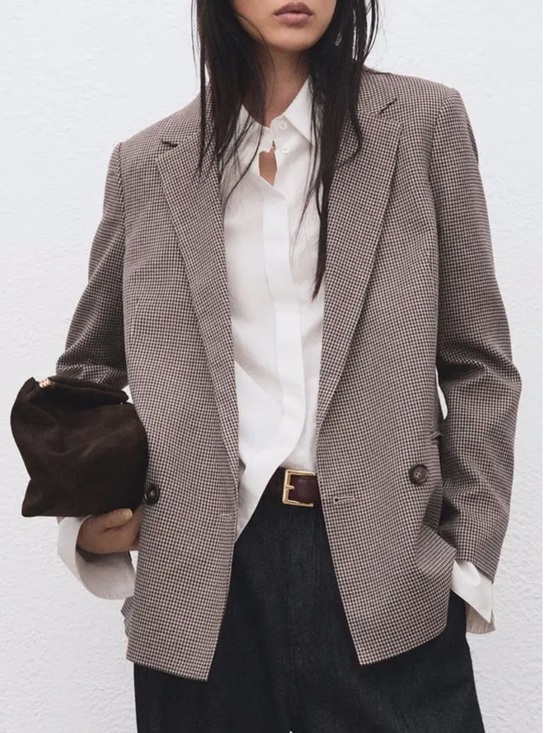 Mango Jackets & Blazers - Mango Brown Houndstooth Tailored Blazer